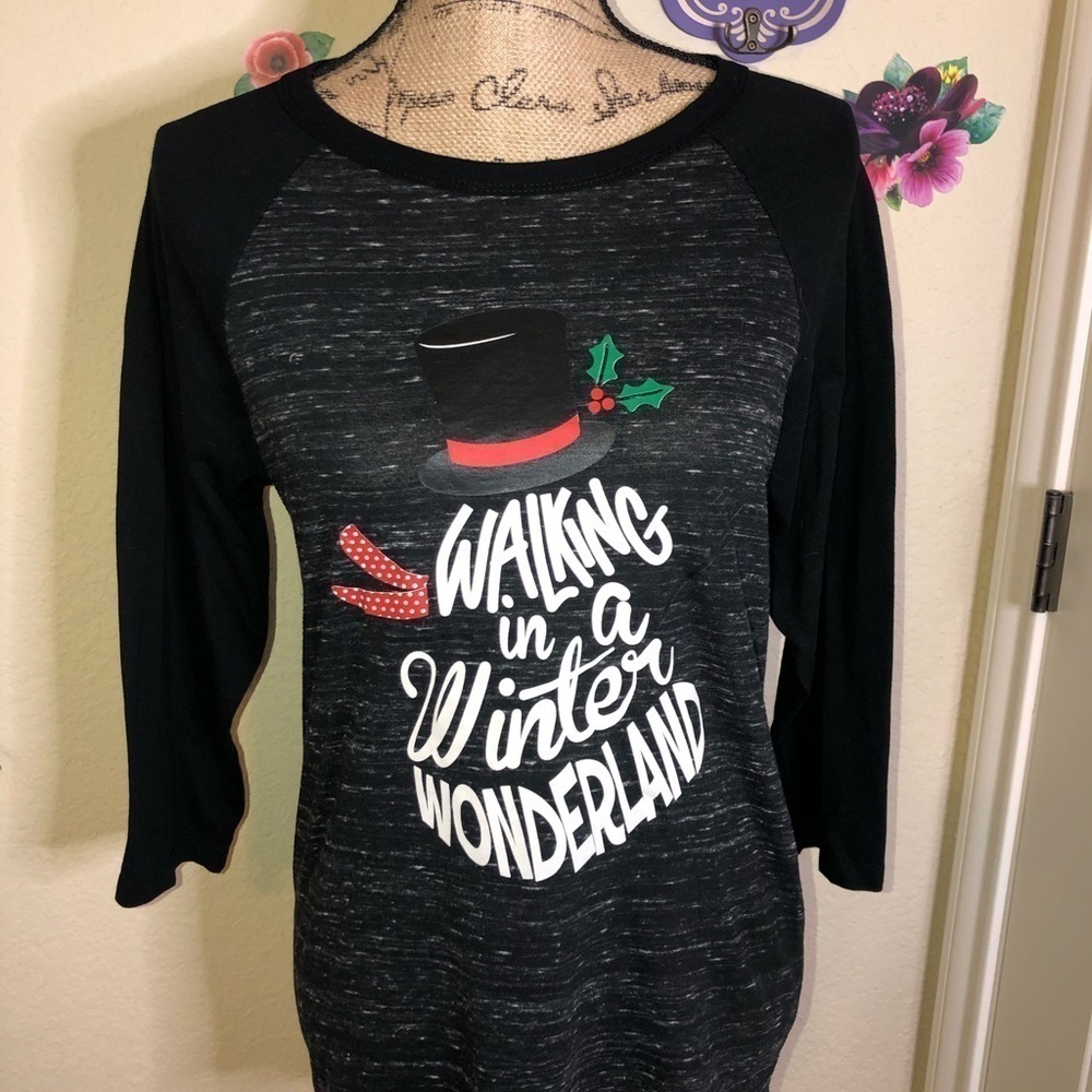 Bella Canvas Walking in a Winter Wonderland Heathered Black  Top Size S